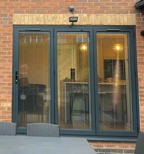 Grey aluminium folding doors - folding,
